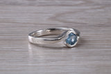 Simple and very elegant real Aquamarine look ring, sterling silver set with half carat Aquamarine C Z, very smooth rub over setting