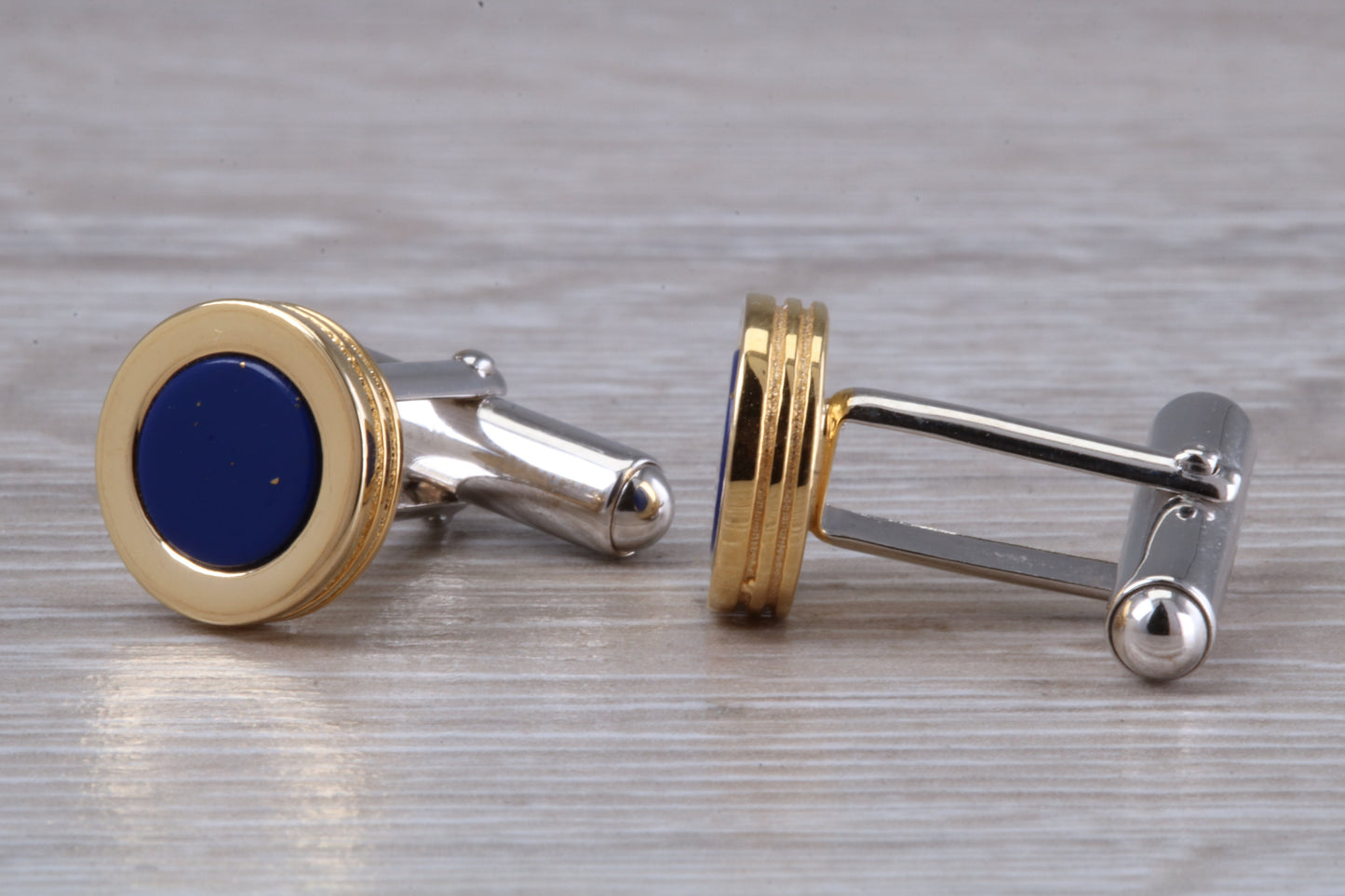 Lapis Lazuli set Sterling Silver Round Cufflinks with 18ct Gold plating