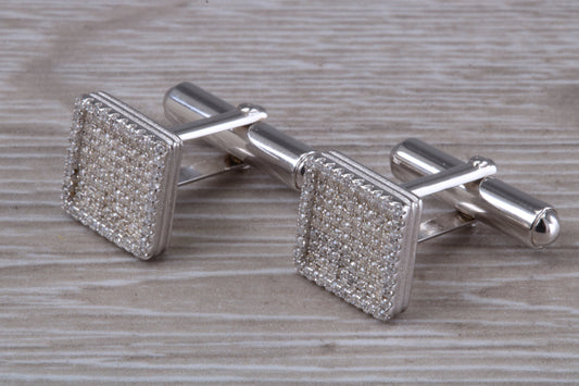 Silver Square Zirconia Set Cufflinks