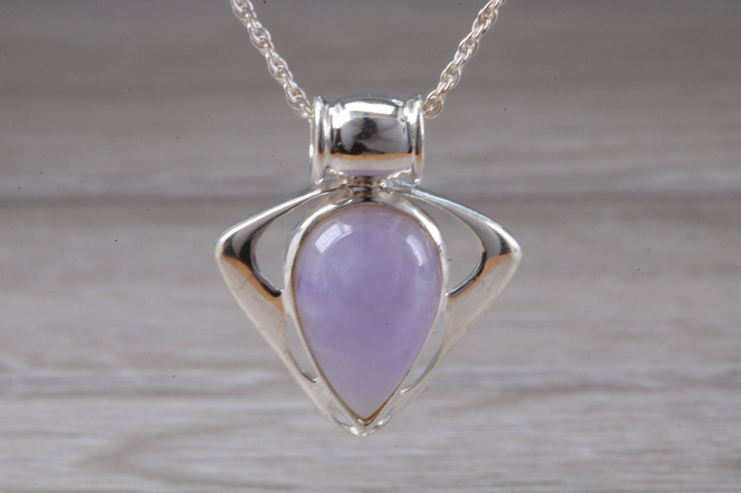 Real Lilac Jade Necklace set in Sterling Silver