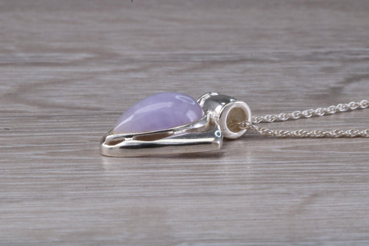 Real Lilac Jade Necklace set in Sterling Silver