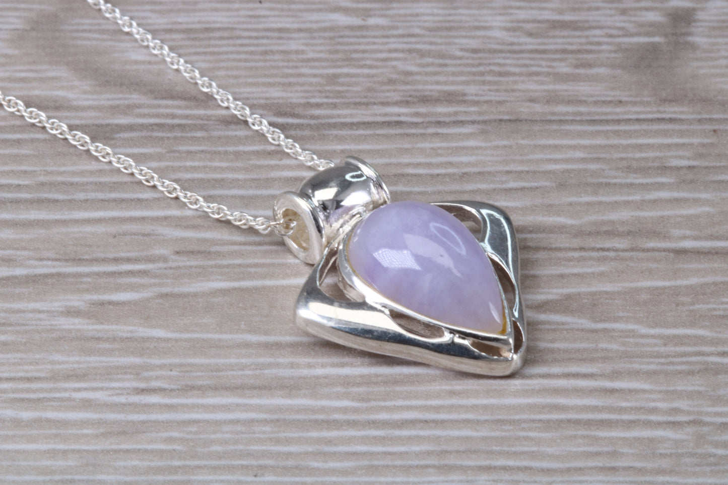 Real Lilac Jade Necklace set in Sterling Silver