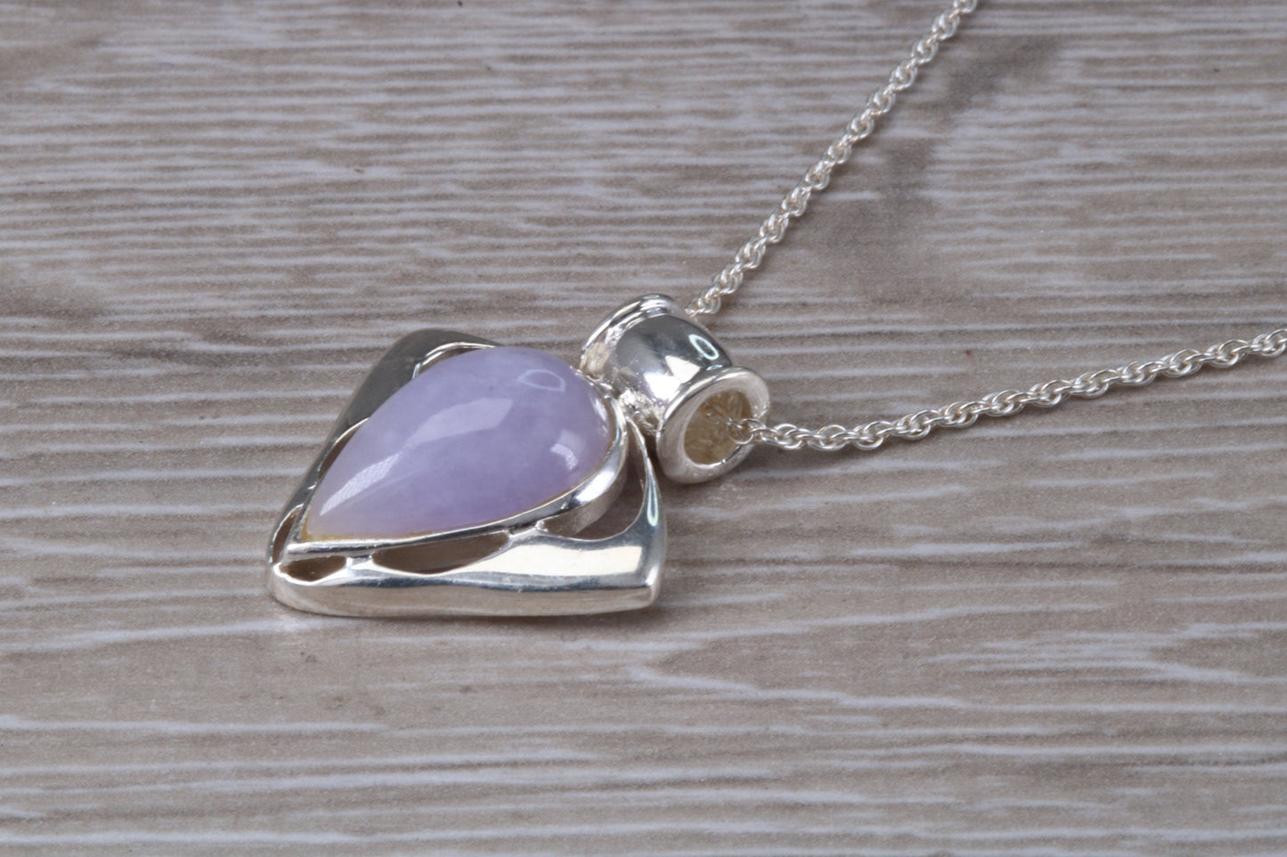 Real Lilac Jade Necklace set in Sterling Silver