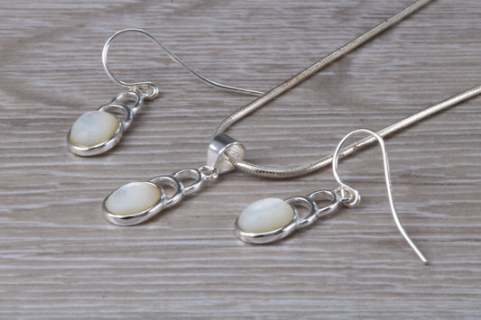 Mother of Pearl Dropper Earrings and Matching Necklace