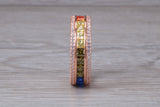 Beautiful fully set rainbow ring, set with top grade multi coloured C Z and 18ct rose gold plated, absolutely stunning ring