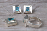 Real Blue Topaz Ring, Earrings and Necklace