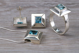 Real Blue Topaz Ring, Earrings and Necklace