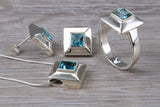 Real Blue Topaz Ring, Earrings and Necklace