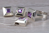 Real Amethyst Ring, Earrings and Necklace