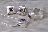 Real Amethyst Ring, Earrings and Necklace