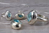 Real blue Topaz Ring, Earrings and Necklace