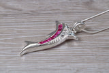 Sterling Silver Pink C Z set Dolphin Necklace