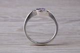 Simple and very elegant real Amethyst look ring, sterling silver set with half carat Amethyst look C Z, very smooth rub over setting