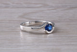 Simple and very elegant real Blue Sapphire look ring, sterling silver set with half carat Sapphire C Z, very smooth rub over setting