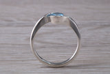 Simple and very elegant real Aquamarine look ring, sterling silver set with half carat Aquamarine C Z, very smooth rub over setting