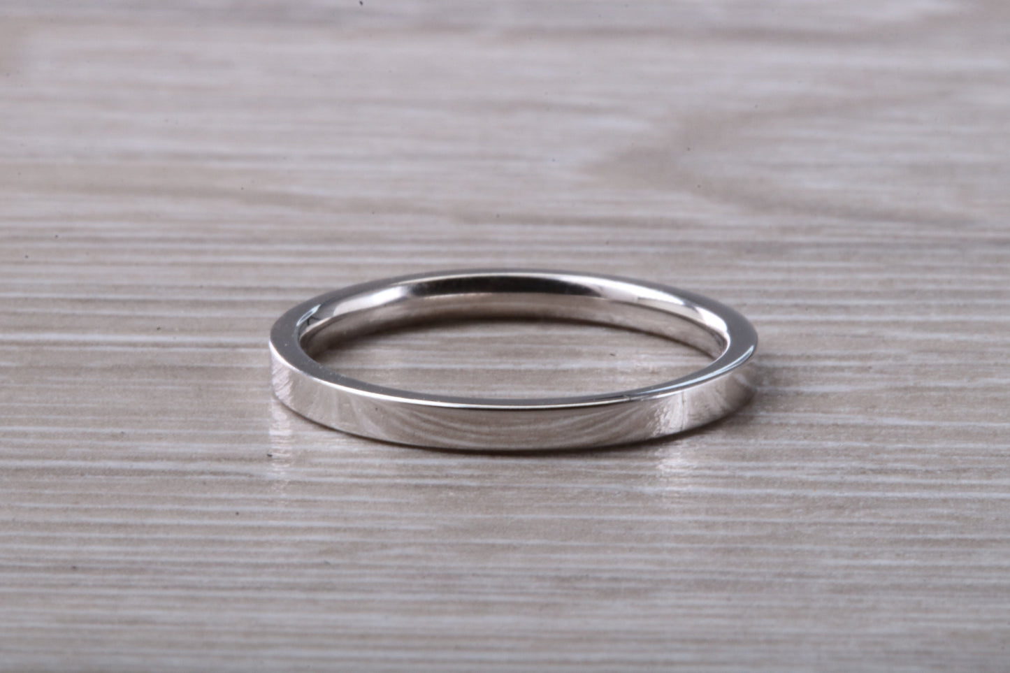 2 mm Wide Flat Comfort Fit Profile Wedding Band, made from solid 9ct White Gold