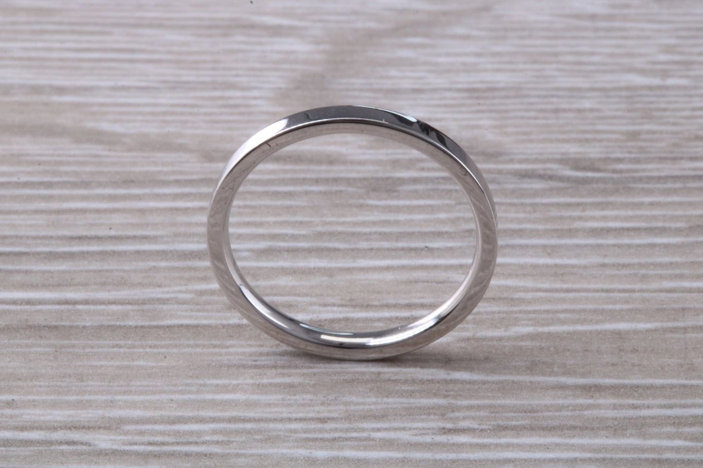 2 mm Wide Flat Comfort Fit Profile Wedding Band, made from solid 9ct White Gold