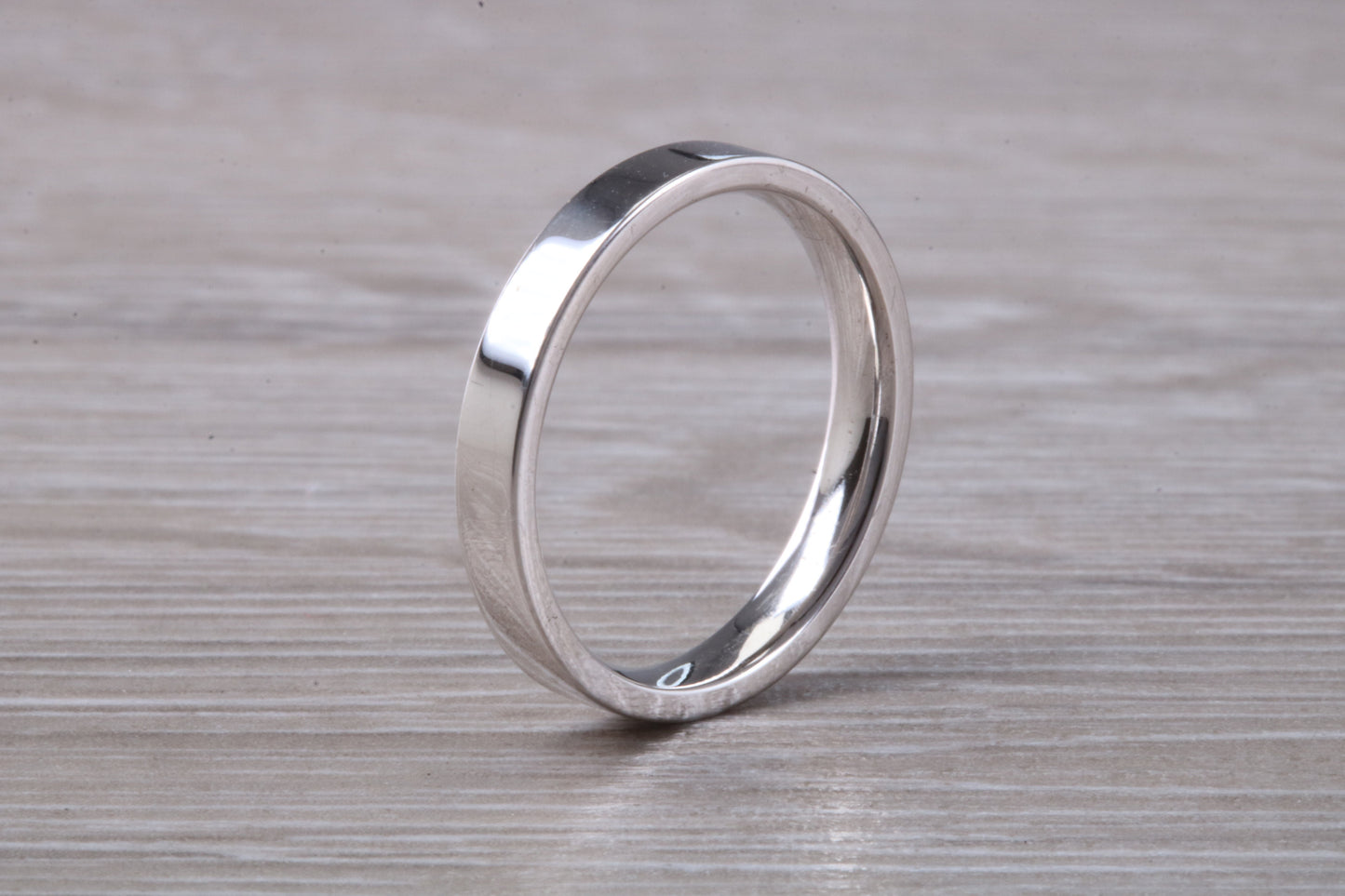 3 mm Wide Flat Comfort Fit Profile Wedding Band, made from solid 9ct White Gold