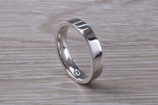 Platinum 4 mm Wide Flat Comfort Fit Profile Wedding Band