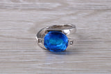 Elegant real Blue Sapphire look ring, sterling silver set with Oval cut Sapphire C Z, very unusual design