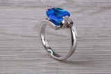 Elegant real Blue Sapphire look ring, sterling silver set with Oval cut Sapphire C Z, very unusual design