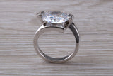 Elegant real Diamond look ring, sterling silver set with Oval cut Diamond white C Z, very unusual design