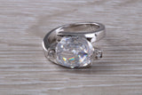 Elegant real Diamond look ring, sterling silver set with Oval cut Diamond white C Z, very unusual design