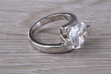 Elegant real Diamond look ring, sterling silver set with Oval cut Diamond white C Z, very unusual design