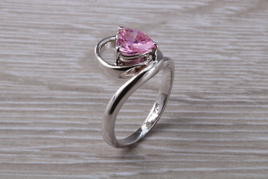 Pink heart shape C Z ring, sterling silver