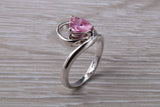 Pink heart shape C Z ring, sterling silver