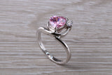Pink heart shape C Z ring, sterling silver