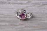 Pink heart shape C Z ring, sterling silver