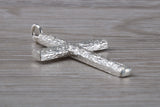 Large Bark Effect Sterling Silver Cross Necklace