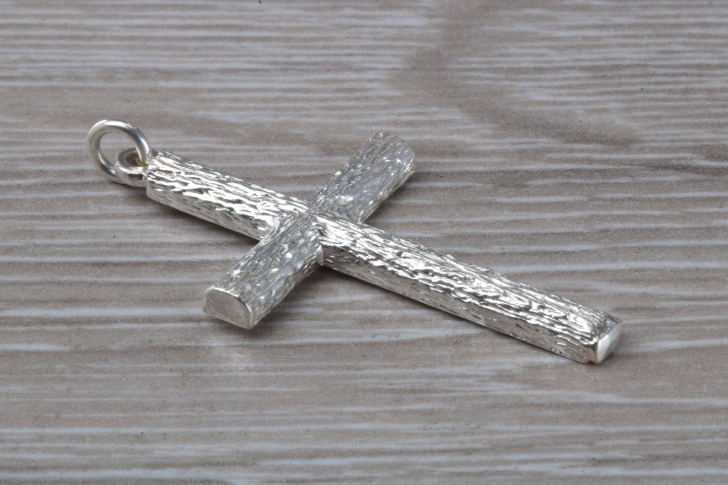 Large Bark Effect Sterling Silver Cross Necklace