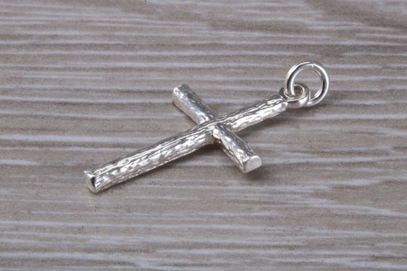 Small Bark Effect Sterling Silver Cross Necklace