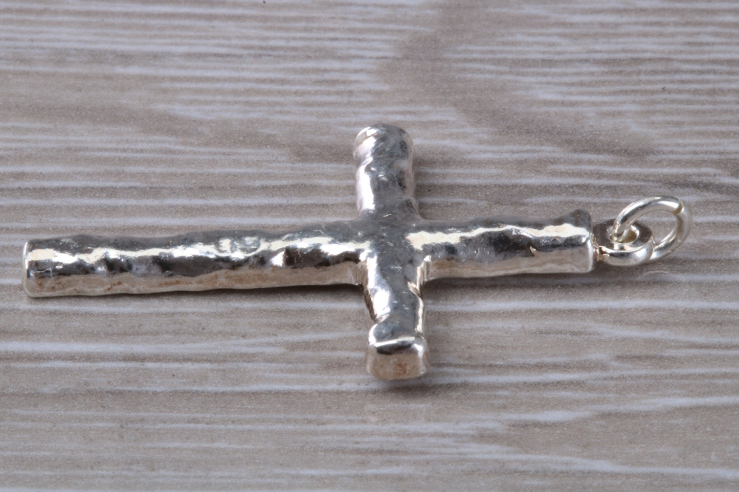 Sterling Silver Tree Bark Effect Cross Necklace