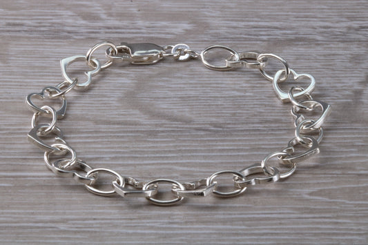 Silver open linked Bracelet with oval and heart shaped links, light weight and suitable for age groups
