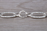 Silver open linked Bracelet with oval and round shaped hammered effect links, light weight and suitable for age groups