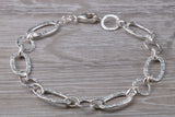 Silver open linked Bracelet with oval and round shaped hammered effect links, light weight and suitable for age groups
