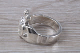 Very large and very heavy stone set Claddagh ring, set with Diamond White C Z, solid silver, suitable for ladies or gents