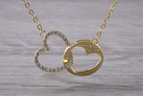 Double Love Heart C Z set Necklace in Sterling Silver