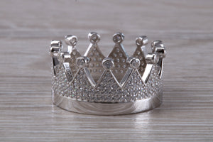 Crown ring, C Z set in solid sterling silver and further rhodium