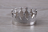 Crown ring, C Z set in solid sterling silver and further rhodium plated for that platinum look