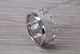 Crown ring, C Z set in solid sterling silver and further rhodium plated for that platinum look