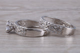 Diamond look Bridal rings set, C Z set in sterling silver and further rhodium plated for that platinum look, engagement and wedding ring set