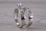 Diamond look Bridal rings set, C Z set in sterling silver and further rhodium plated for that platinum look, engagement and wedding ring set