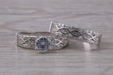 Diamond look Bridal rings set, C Z set in sterling silver and further rhodium plated for that platinum look, engagement and wedding ring set
