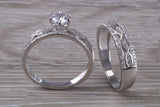Diamond look Bridal rings set, C Z set in sterling silver and further rhodium plated for that platinum look, engagement and wedding ring set