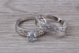 Diamond look Bridal rings set, C Z set in sterling silver and further rhodium plated for that platinum look, engagement and wedding ring set