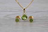Real Peridot Earrings and Necklace Set, Solid 9ct Yellow Gold